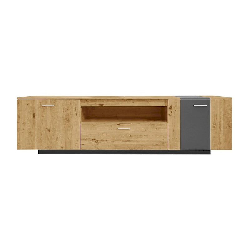 Meuble TV moderne de 70 po avec 3 armoires et tiroir, centre de divertissement
