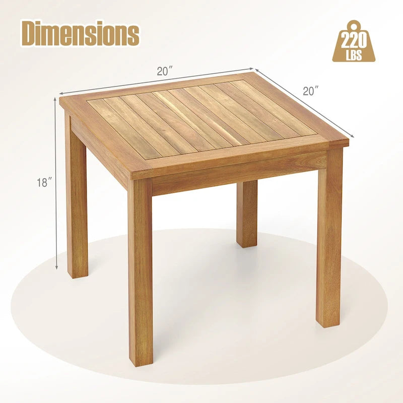 Table d'appoint carrée en bois de teck pour extérieur Gymax pour terrasse de porche