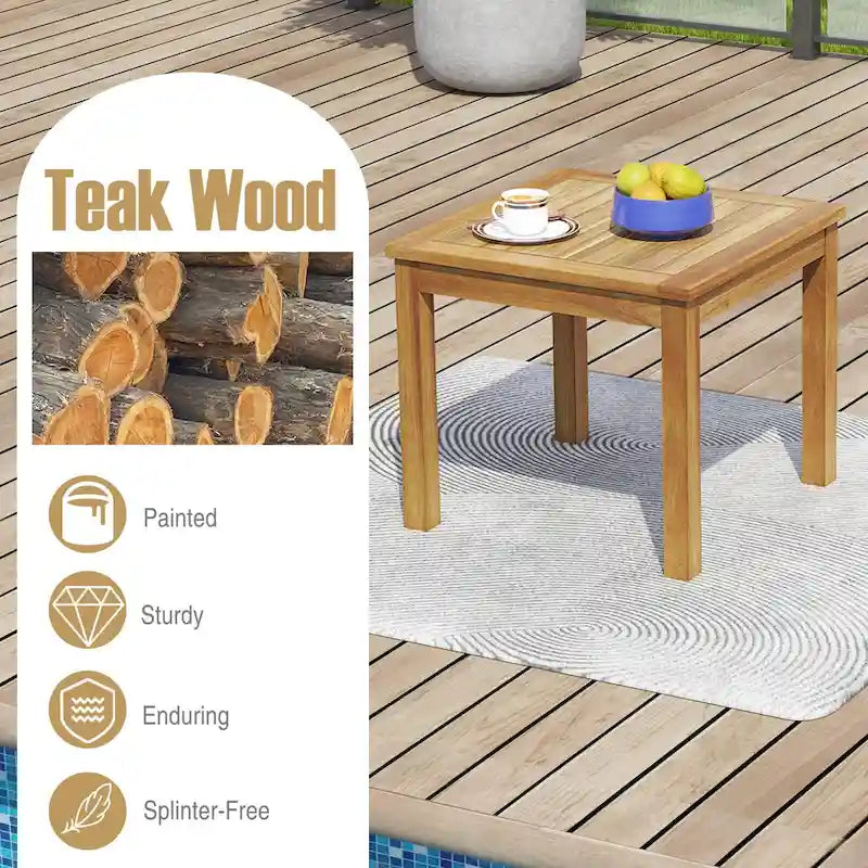 Table d'appoint carrée en bois de teck pour extérieur Gymax pour terrasse de porche