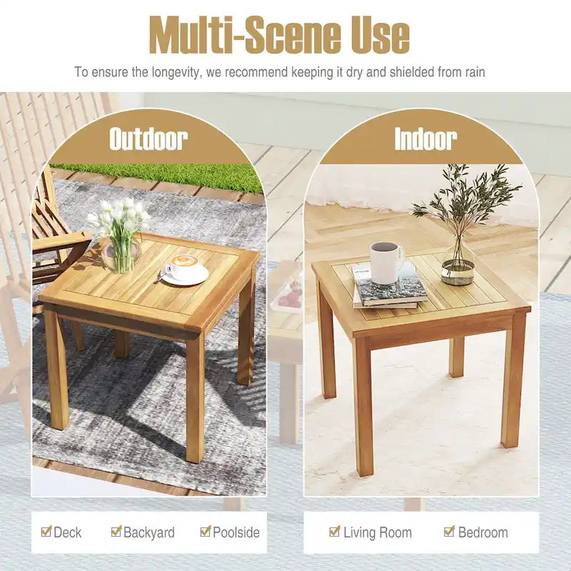 Table d'appoint carrée en bois de teck pour extérieur Gymax pour terrasse de porche