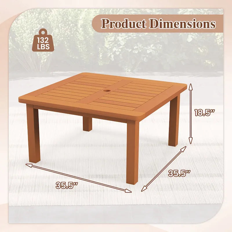Table basse de patio Gymax avec trou pour parasol, plateau à lattes et huile de teck