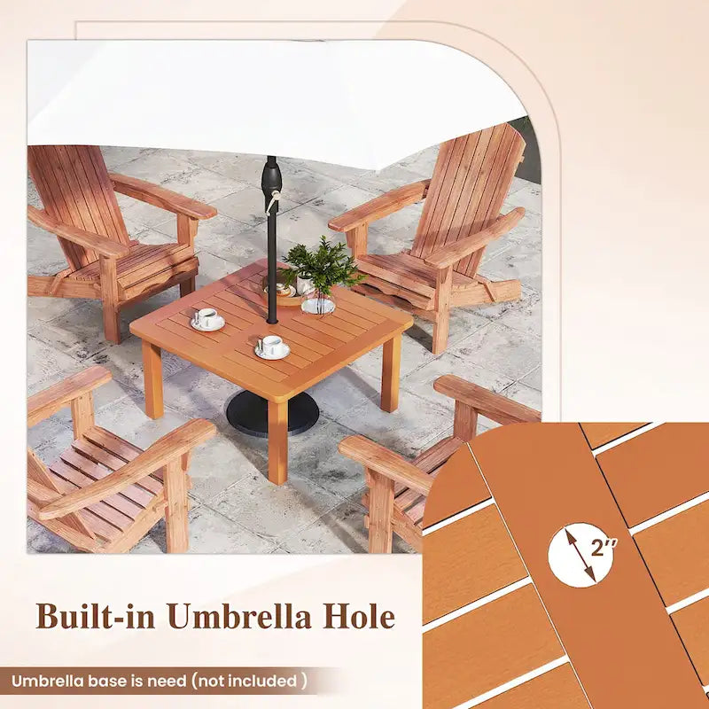 Table basse de patio Gymax avec trou pour parasol, plateau à lattes et huile de teck
