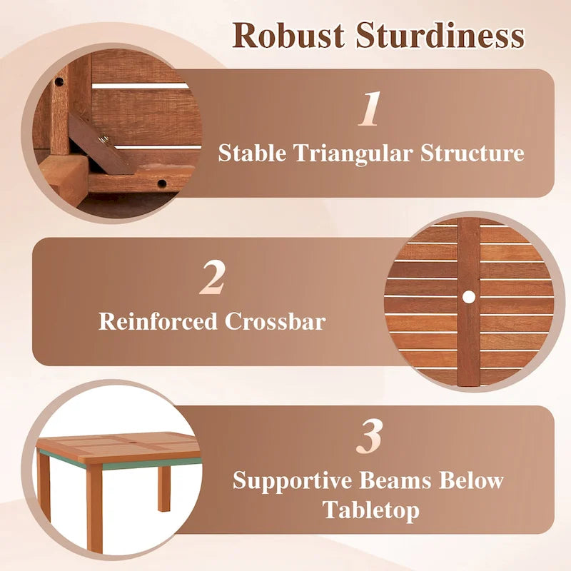 Table basse de patio Gymax avec trou pour parasol, plateau à lattes et huile de teck