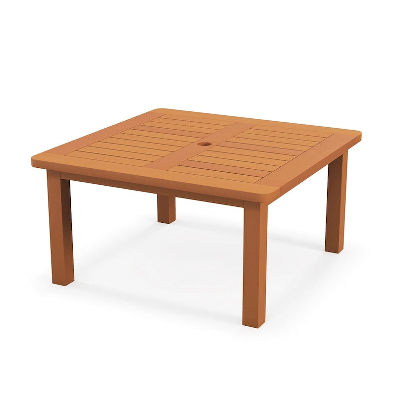 Table basse de patio Gymax avec trou pour parasol, plateau à lattes et huile de teck