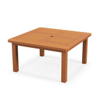 Table basse de patio Gymax avec trou pour parasol, plateau à lattes et huile de teck