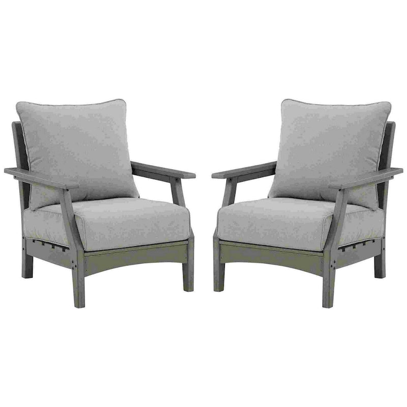 Outdoor Lounge Chair with Slatted Design and Cushions, Set of 2, Gray