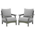 Outdoor Lounge Chair with Slatted Design and Cushions, Set of 2, Gray