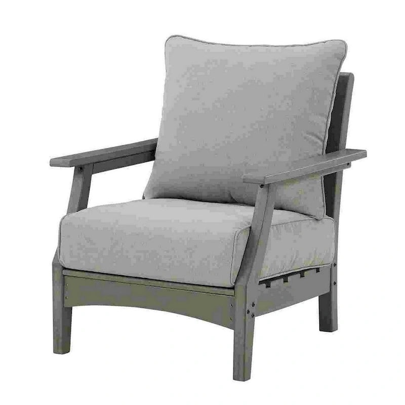 Chaise longue d'extérieur à lattes avec coussins, ensemble de 2, gris