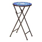 Table d'appoint d'extérieur Silia, ronde 13 pouces, carreaux de céramique bleus et blancs