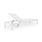 Kory Outdoor Lounge Chaise, 78 Inch White Mesh Fabric and Aluminum