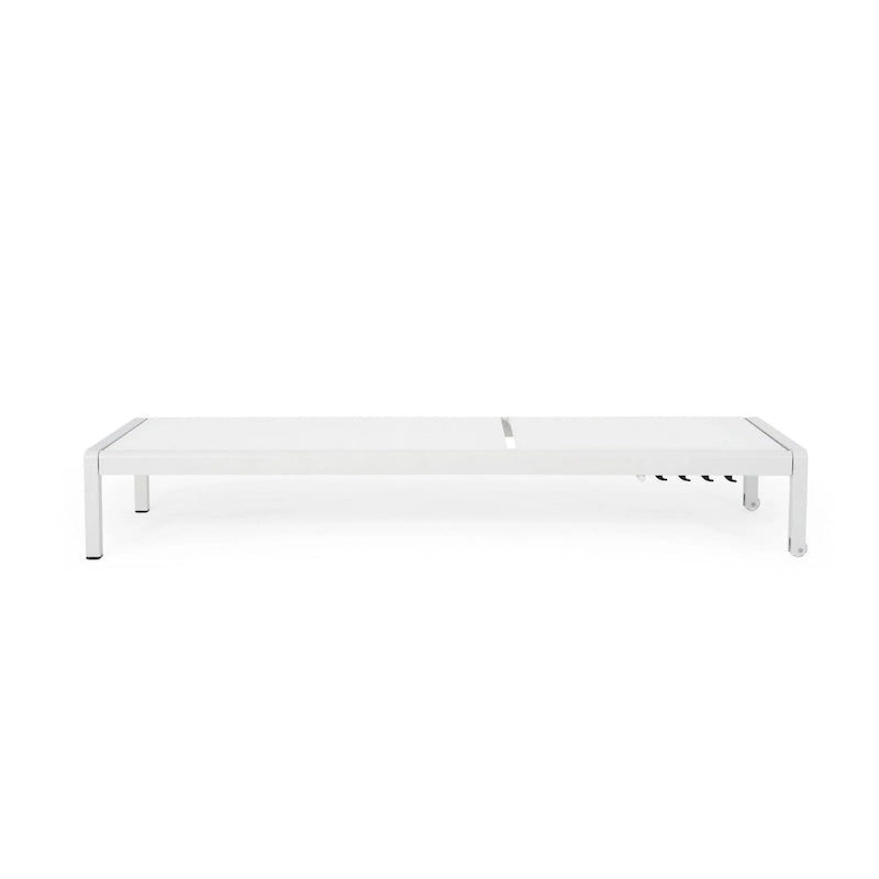 Chaise longue Kory Outdoor, 198 cm, en tissu maillé blanc et aluminium