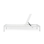 Chaise longue Kory Outdoor, 198 cm, en tissu maillé blanc et aluminium