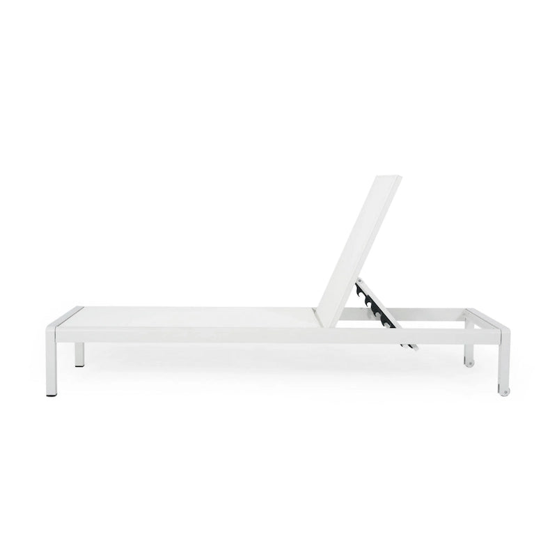 Chaise longue Kory Outdoor, 198 cm, en tissu maillé blanc et aluminium