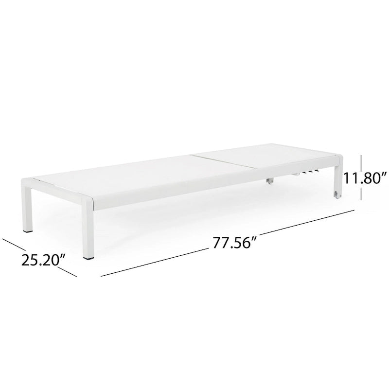 Chaise longue Kory Outdoor, 198 cm, en tissu maillé blanc et aluminium
