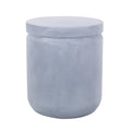 Outdoor Side End Table, Round 16 Inch, Light Blue Faux Concrete Frame