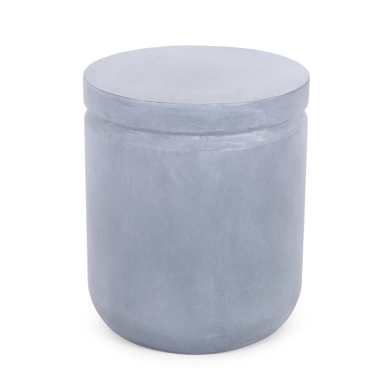 Table d'appoint d'extérieur, ronde 16 pouces, cadre imitation béton bleu clair