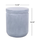 Table d'appoint d'extérieur, ronde 16 pouces, cadre imitation béton bleu clair