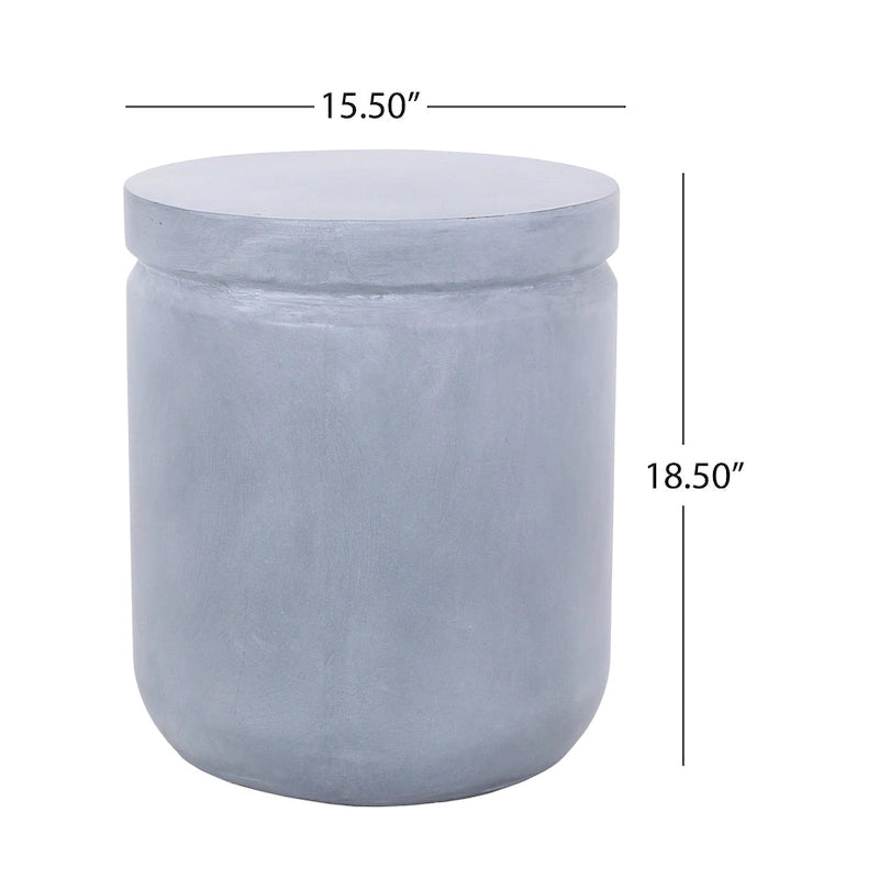 Table d'appoint d'extérieur, ronde 16 pouces, cadre imitation béton bleu clair