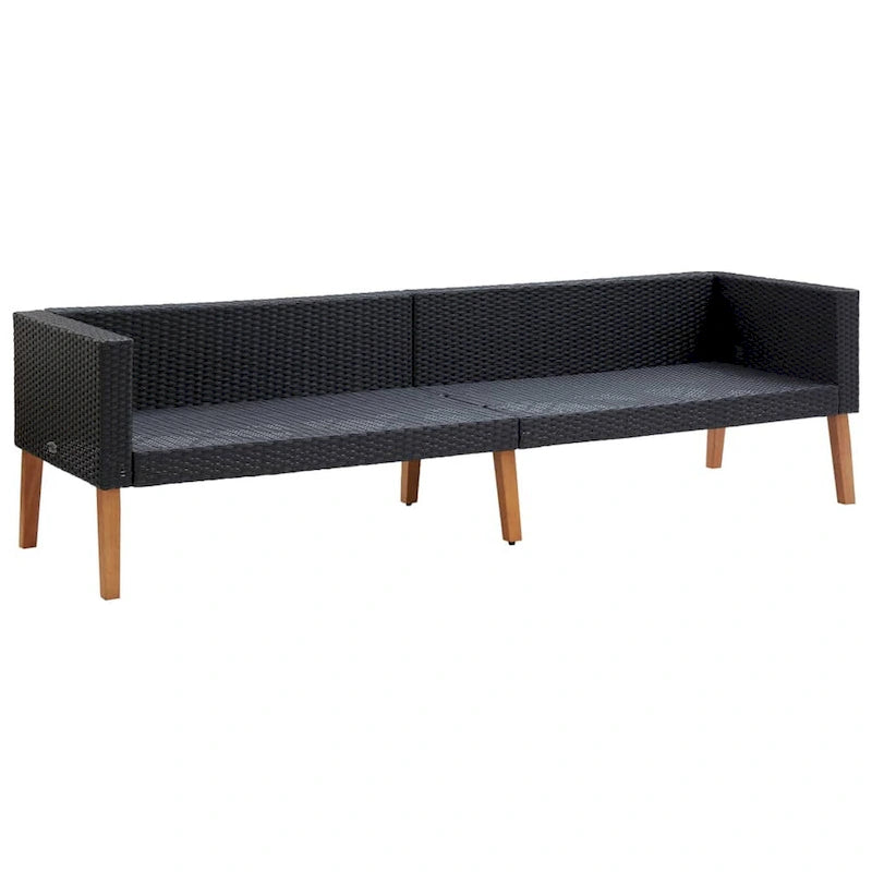 Canapé d'extérieur 3 places avec coussins en tissu blanc, rotin noir 218 cm