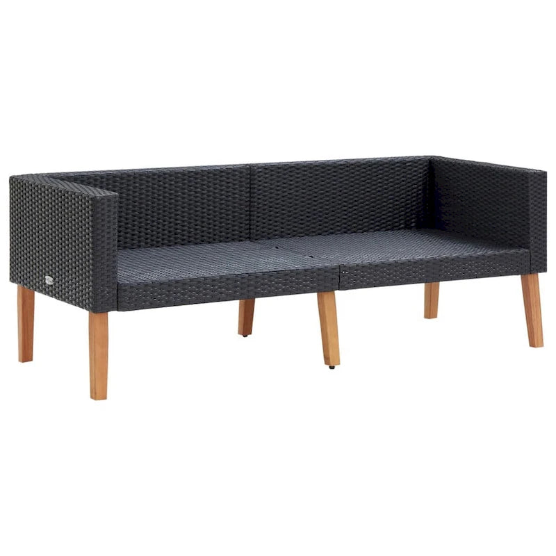 Canapé 2 places d'extérieur Joy, coussin blanc, poly rotin noir, 165 cm