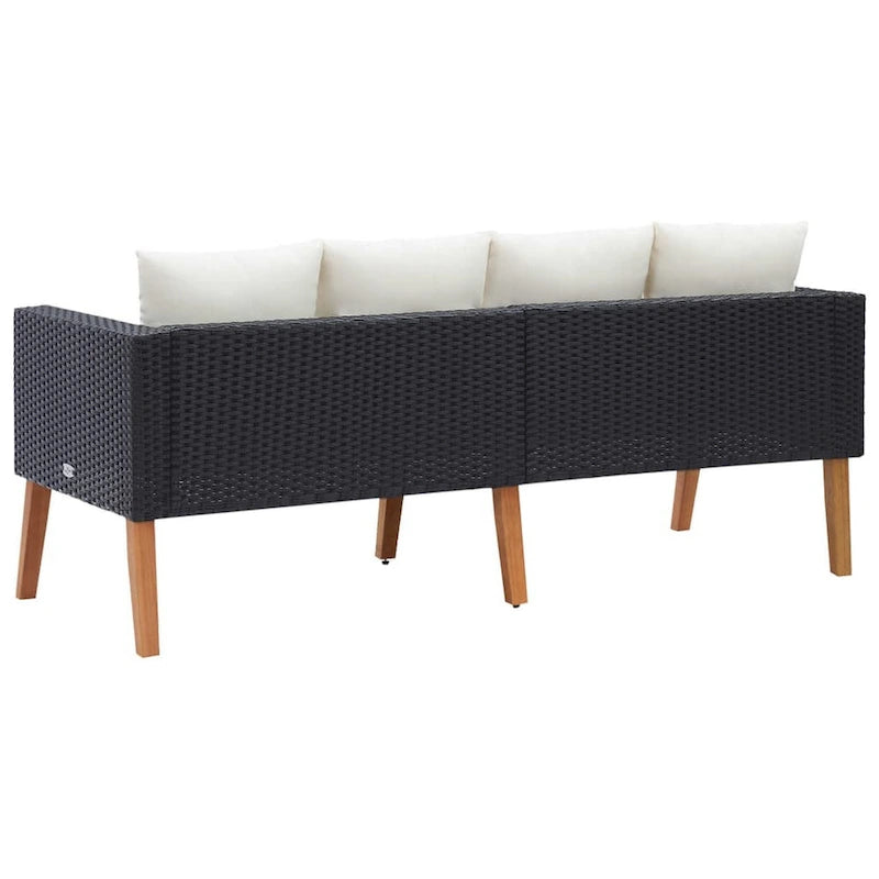 Canapé 2 places d'extérieur Joy, coussin blanc, poly rotin noir, 165 cm