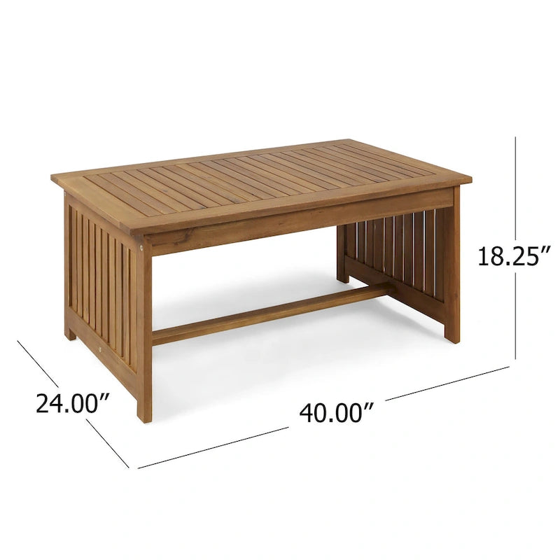 Table basse d'extérieur Gerry, 40 pouces rectangulaire en bois d'acacia marron à lattes