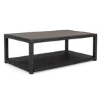 Coco 46 Inch Modern Patio Coffee Table with Shelf, Wicker Frame, Espresso