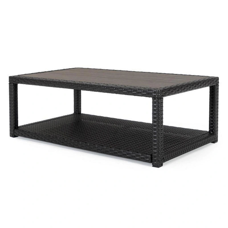 Table basse Coco moderne de 46 pouces pour patio avec étagère, cadre en osier, espresso