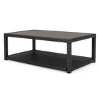 Table basse Coco moderne de 46 pouces pour patio avec étagère, cadre en osier, espresso