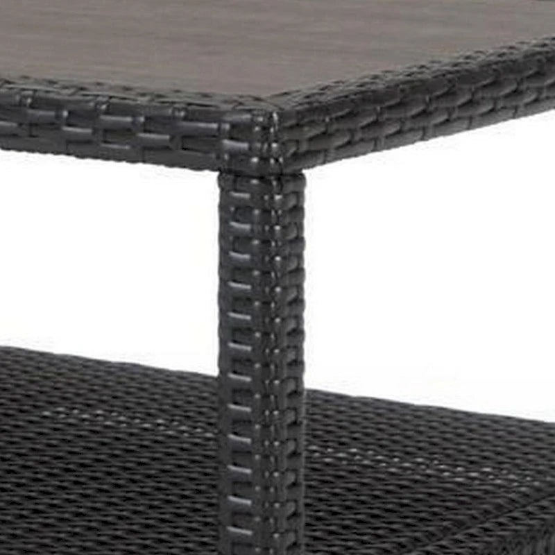 Table basse Coco moderne de 46 pouces pour patio avec étagère, cadre en osier, espresso