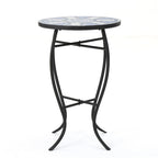 Table d'appoint latérale d'extérieur, ronde 14 pouces, plateau en céramique mosaïque bleue et blanche