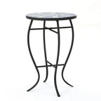 Table d'appoint latérale d'extérieur, ronde 14 pouces, plateau en céramique mosaïque bleue et blanche