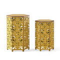 Smio Outdoor Side End Table Set of 2, Fleur-De-Lis Cut Yellow Iron