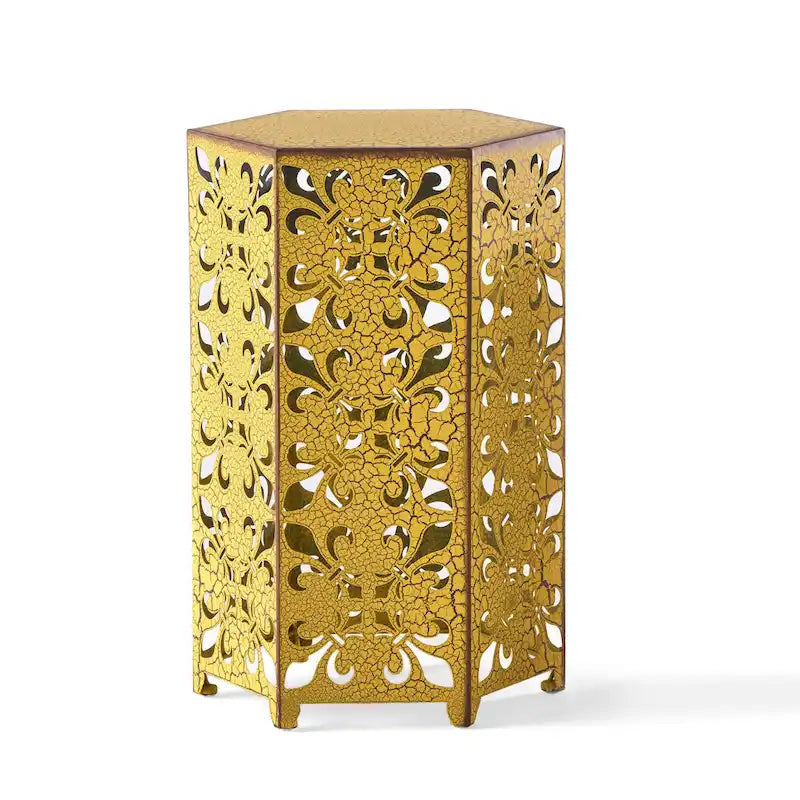 Table d'appoint d'extérieur Smio, lot de 2, en fer jaune découpé avec motif fleur de lys