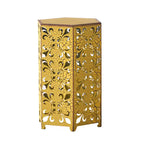 Table d'appoint d'extérieur Smio, lot de 2, en fer jaune découpé avec motif fleur de lys