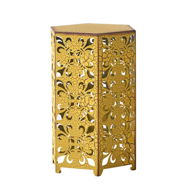 Table d'appoint d'extérieur Smio, lot de 2, en fer jaune découpé avec motif fleur de lys