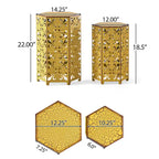Table d'appoint d'extérieur Smio, lot de 2, en fer jaune découpé avec motif fleur de lys