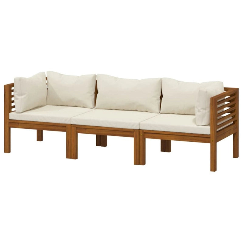 Ensemble de canapé modulaire d'extérieur 3 pièces Lina, bois d'acacia marron, polyester crème