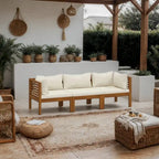 Ensemble de canapé modulaire d'extérieur 3 pièces Lina, bois d'acacia marron, polyester crème