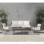 Canapé d'extérieur Fena 4 pièces, 2 fauteuils et table basse, coussins ivoire