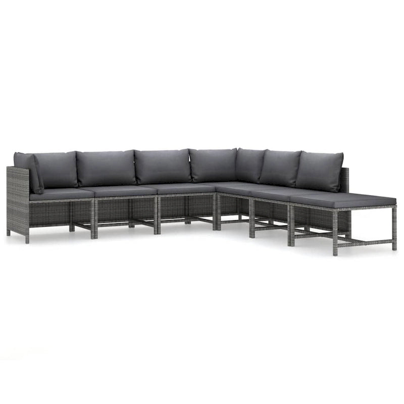 Ensemble de canapés modulaires d'extérieur Avio 7 pièces avec pouf, en résine tressée gris foncé
