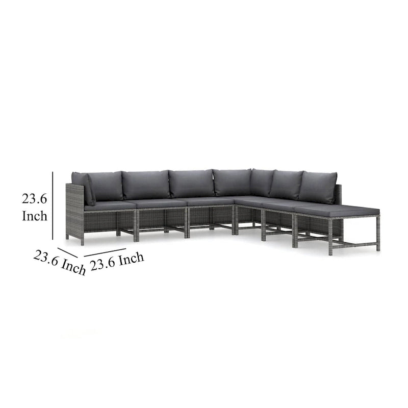 Ensemble de canapés modulaires d'extérieur Avio 7 pièces avec pouf, en résine tressée gris foncé