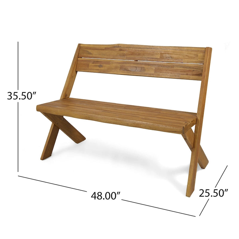 Banc d'appoint extérieur, design classique à croix de 48 pouces, bois d'acacia brun