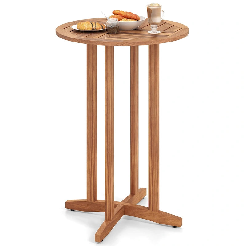 Gymax 39 Outdoor Acacia Wood Bar Table w/ Slatted Tabletop for