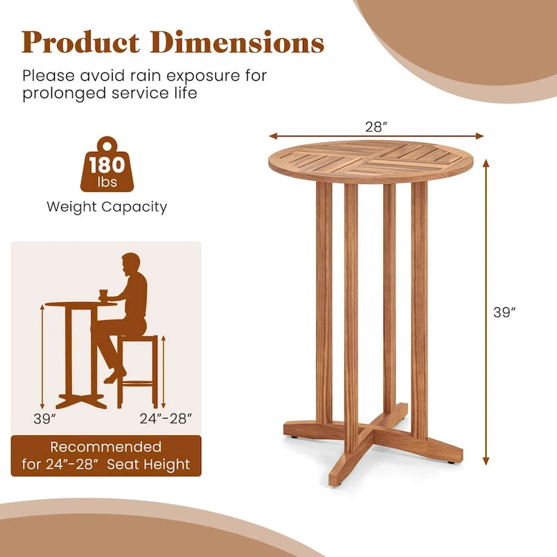 Table de bar d'extérieur en bois d'acacia Gymax 39 avec plateau à lattes pour