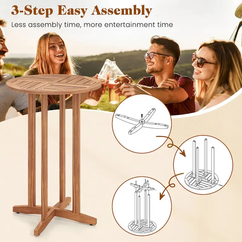 Table de bar d'extérieur en bois d'acacia Gymax 39 avec plateau à lattes pour