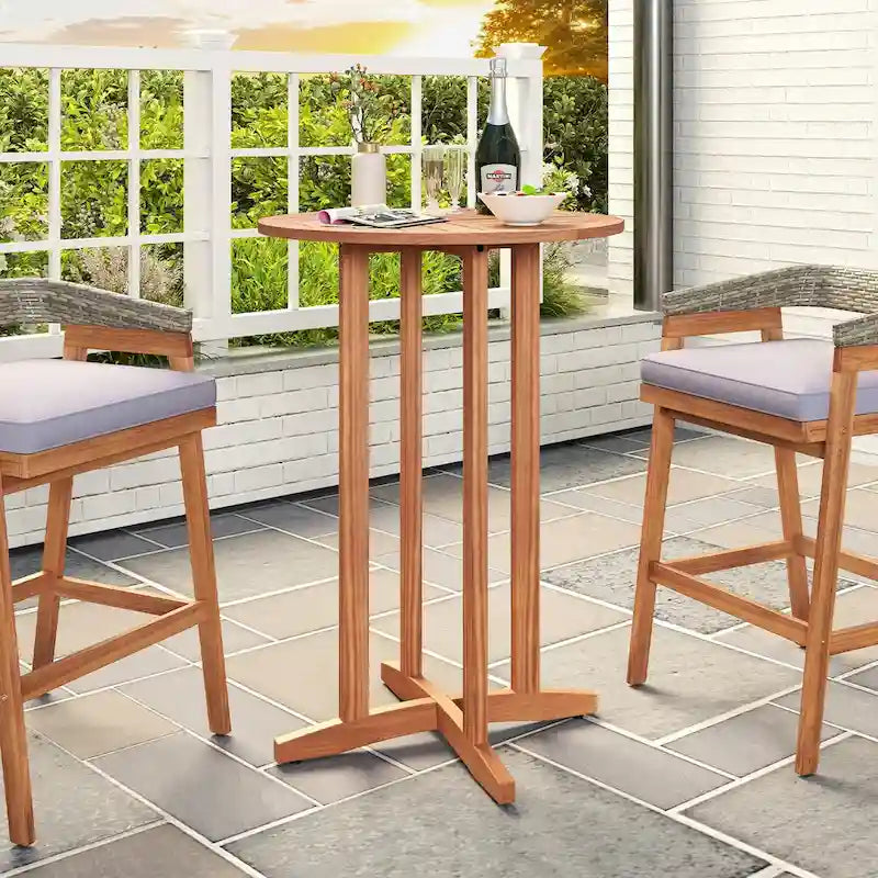 Table de bar d'extérieur en bois d'acacia Gymax 39 avec plateau à lattes pour