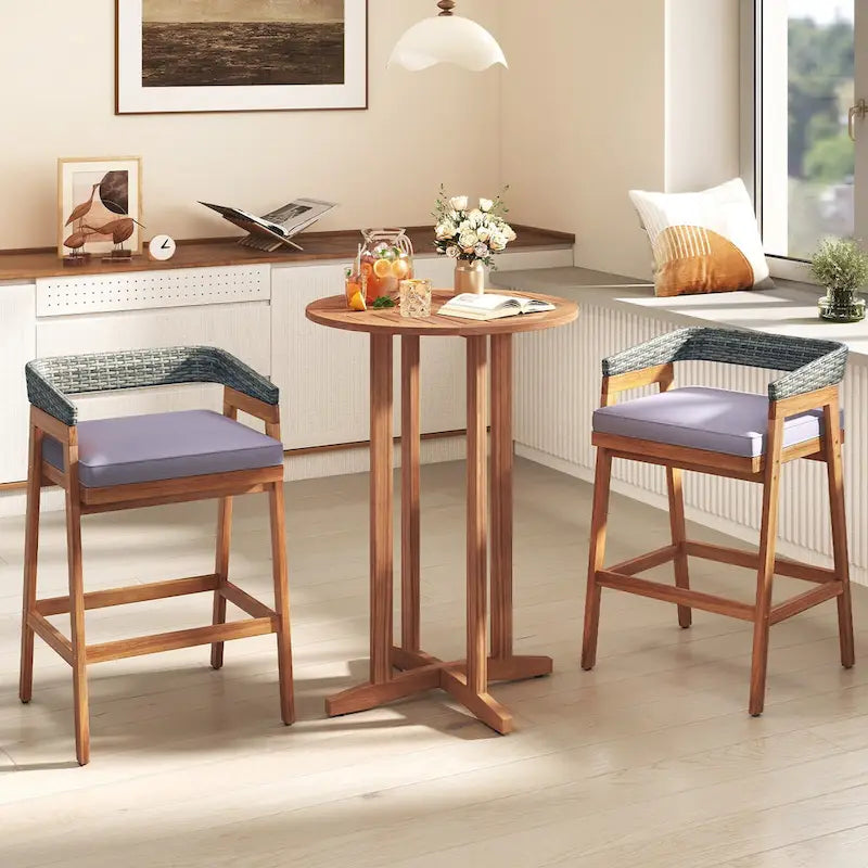 Table de bar d'extérieur en bois d'acacia Gymax 39 avec plateau à lattes pour
