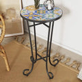 Table d'appoint intérieure et extérieure avec plateau en carrelage et pieds volutes pour balcon et jardin