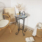Table d'appoint intérieure et extérieure avec plateau en carrelage et pieds volutes pour balcon et jardin